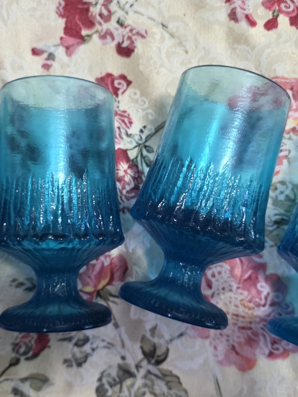 Set of Blue Textured Glass Goblets